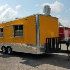 SLE Concessions 8.5' X 20' Penske Yellow Flat Nose Concession Food Trailer
