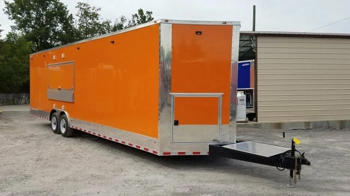 SLE Concessions 8.5' X 30' Orange V-Nose Concession Food Trailer - Image 3