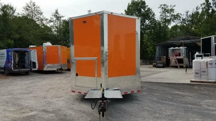 SLE Concessions 8.5' X 30' Orange V-Nose Concession Food Trailer - Image 4