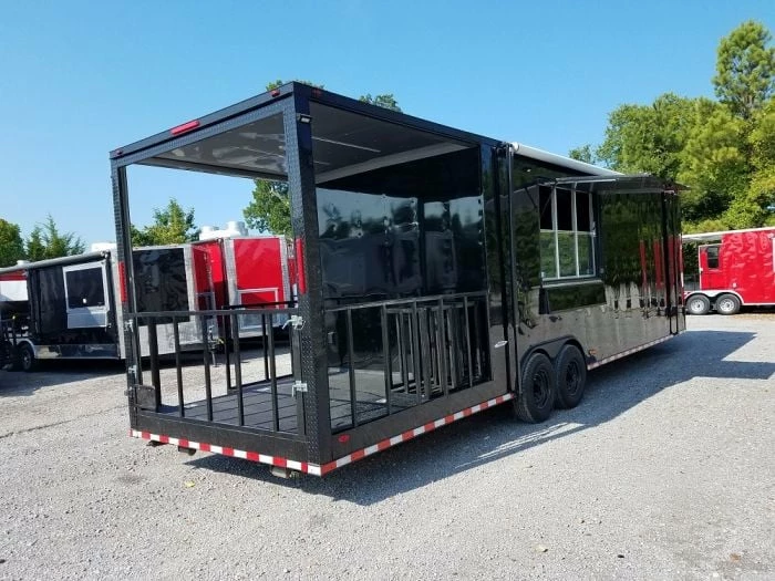 SLE Concessions 8.5' X 30' Black On Black Porch Style Concession Food Trailer