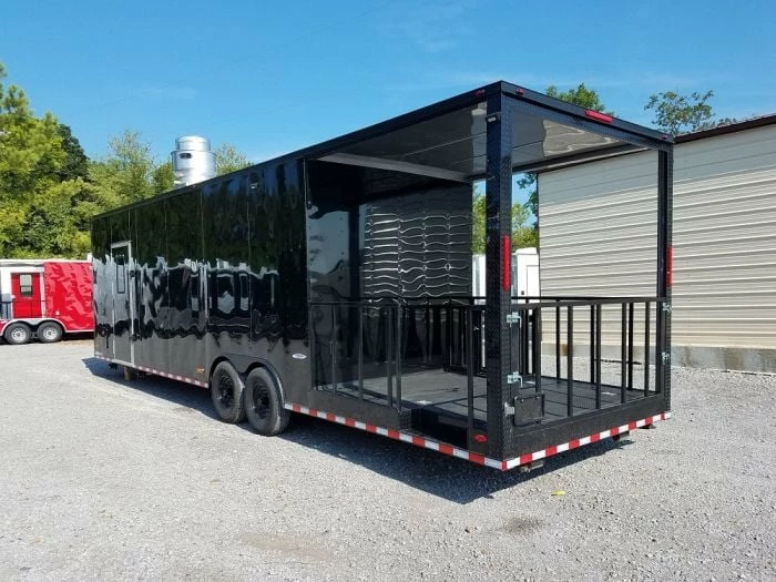 SLE Concessions 8.5' X 30' Black On Black Porch Style Concession Food Trailer - Image 3