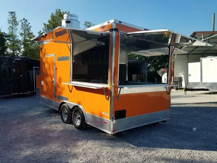 SLE Concessions 8.5' X 16' Orange Shaved Ice Concession Food Trailer