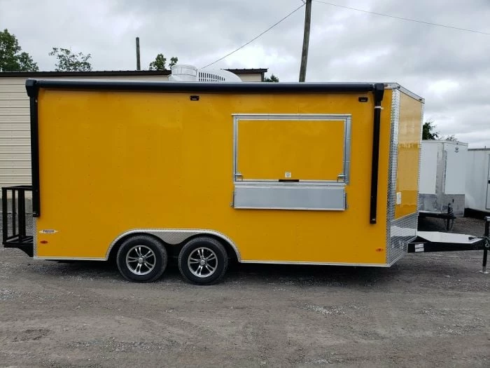 SLE Concessions 8.5' X 16' Penske Yellow Concession Food Trailer - Image 6