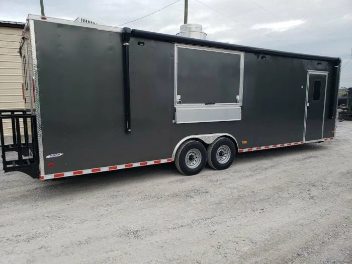 SLE Concessions 8.5' X 28' Charcoal Grey Concession Food Trailer - Image 2
