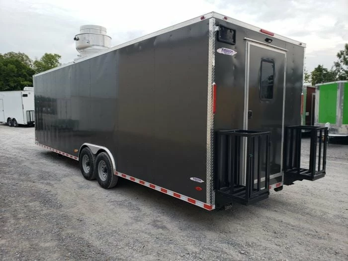 SLE Concessions 8.5' X 28' Charcoal Grey Concession Food Trailer - Image 5