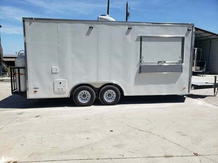 SLE Concessions 8.5' X 18' White Concession Food Trailer With Restroom And Appliances - Image 2