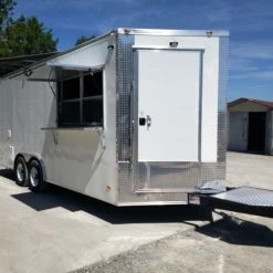 SLE Concessions 8.5' X 18' White Concession Food Trailer With Restroom And Appliances