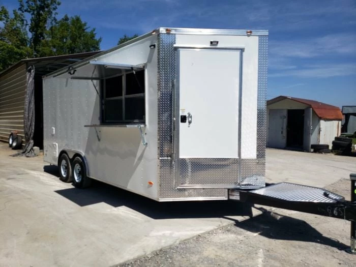 SLE Concessions 8.5' X 18' White Concession Food Trailer With Restroom