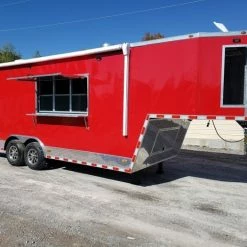 SLE Concessions 8.5' X 27' Victory Red Gooseneck Concession Food Trailer