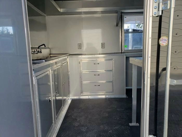 SLE Concessions Black 8.5' X 28' Porch Style Concession Food Trailer - Image 3