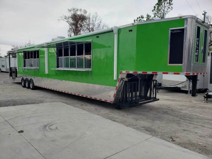 SLE Concessions 8.5' X 53' Lime Green Gooseneck BBQ Concession Food Trailer 3 SLE Concessions 8.5' X 53' Lime Green Gooseneck BBQ Concession Food Trailer