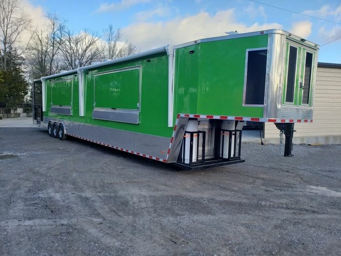 SLE Concessions 8.5' X 53' Lime Green Gooseneck BBQ Concession Food Trailer With Appliances - Image 2