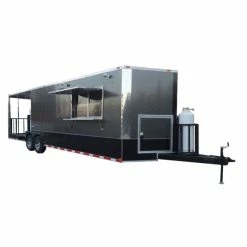 SLE Concessions Concession Trailer 8.5'x28' Charcoal Gray - BBQ Smoker Event Catering