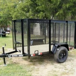 SLE Utility Trailers 5x8 Straight Deck Utility Trailer With 4ft Mesh Side 3500lb Axle