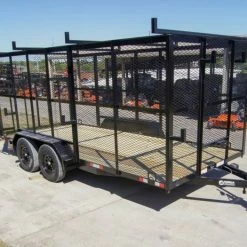 SLE Utility Trailers 7x16 Tandem Straight Deck Utility Trailer With 6ft Mesh Sides And Ladder Racks