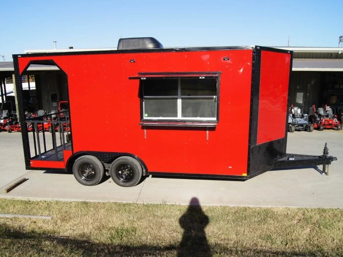 SLE Concessions 8.5x16 Red Elite Porch Concession Food Trailer With Blackout Pkg