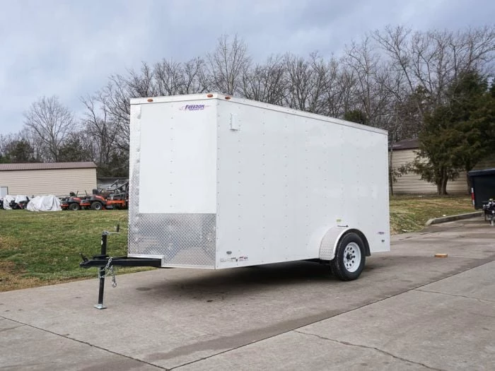 SLE Enclosed Trailers 6'x12' White Enclosed V-Nose Trailer With Diamond Plate Floor Storage