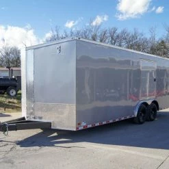 SLE Enclosed Trailers 8.5x20 Silver V-Nose Slant Top Enclosed Trailer (2) 5200lb Axles