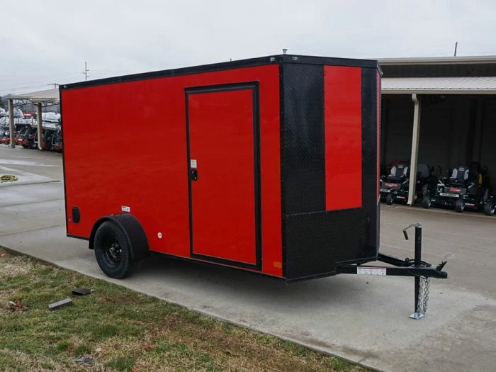 SLE Enclosed Trailers 6x12 Enclosed Trailer Red V-Nose Blackout Package 3,500lb Axle Storage