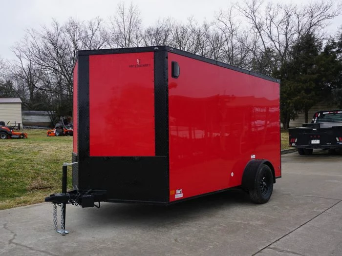 SLE Enclosed Trailers 7x12 Enclosed Trailer Red V-Nose Blackout Package 3,500lb Axle Storage
