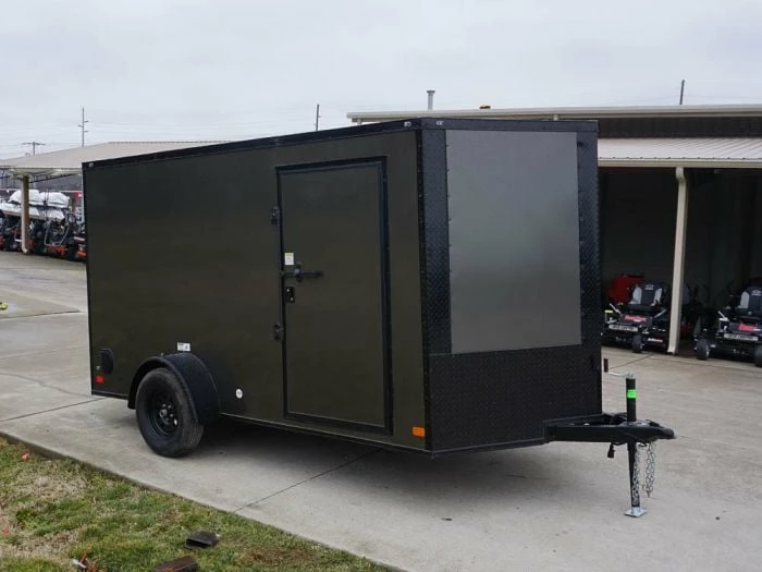 SLE Enclosed Trailers 7x12 Enclosed Trailer Charcoal V-Nose Blackout Package 3,500lb Axle Storage