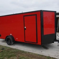 SLE Enclosed Trailers 7x14 Enclosed Trailer Red V-Nose Blackout Package 3,500lb Axle Storage