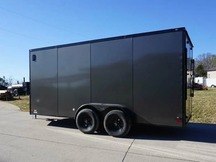 SLE Enclosed Trailers 7x16 Enclosed Trailer Charcoal V-Nose Blackout Package Tandem Axle Storage - Image 5