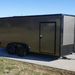 SLE Enclosed Trailers 7x16 Enclosed Trailer Charcoal V-Nose Blackout Package Tandem Axle Storage