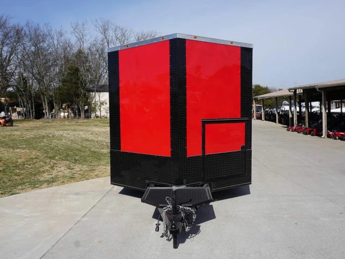 SLE Concessions 8.5 X 22 Red V-Nose Porch Style Concession With Blackout Trim Package - Image 2