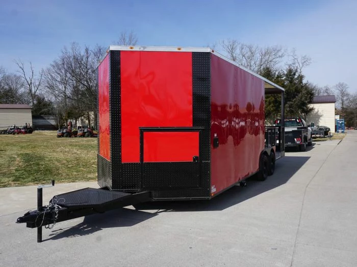 SLE Concessions 8.5 X 22 Red V-Nose Porch Style Concession With Blackout Trim Package - Image 4