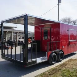 SLE Concessions 8.5 X 22 Red V-Nose Porch Style Concession With Blackout Trim Package