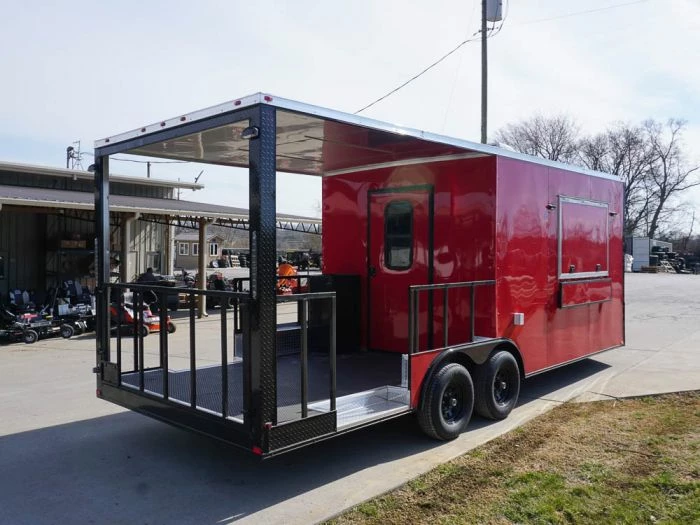 SLE Concessions 8.5 X 22 Red V-Nose Porch Style Concession With Blackout Trim Package