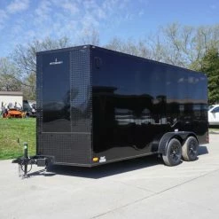 SLE Enclosed Trailers 7x16 Enclosed Trailer Black V-Nose Blackout Pkg Tandem Axle Storage