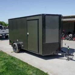 SLE Enclosed Trailers 6x12 Enclosed Trailer Charcoal V-Nose Blackout Package 3,500lb Axle Storage