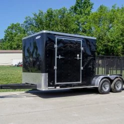SLE Enclosed Trailers 7x18 Hybrid Flat-Nose Enclosed Trailer With 4ft Mesh Deck Storage