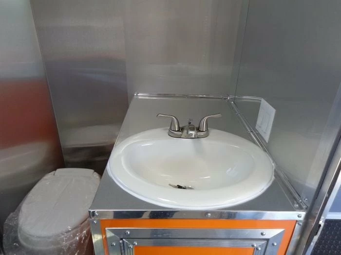 SLE Concessions Concession Trailer 8.5'x30' Event BBQ Smoker Catering (Black & Orange) Restroom - Image 3