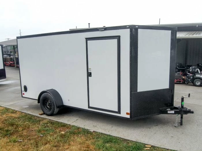 SLE Enclosed Trailers 7x14 Enclosed Trailer White V-Nose Blackout Package 3,500lb Axle Storage