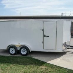 SLE Enclosed Trailers 7x16 White V-Nose Enclosed Trailer With Elect Pkg (2) 3500lb Axle Storage