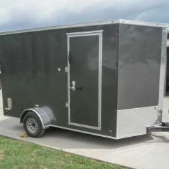 SLE Enclosed Trailers 7x12 Charcoal V-Nose Custom Enclosed Trailer 3500lb Axle With Brake Storage