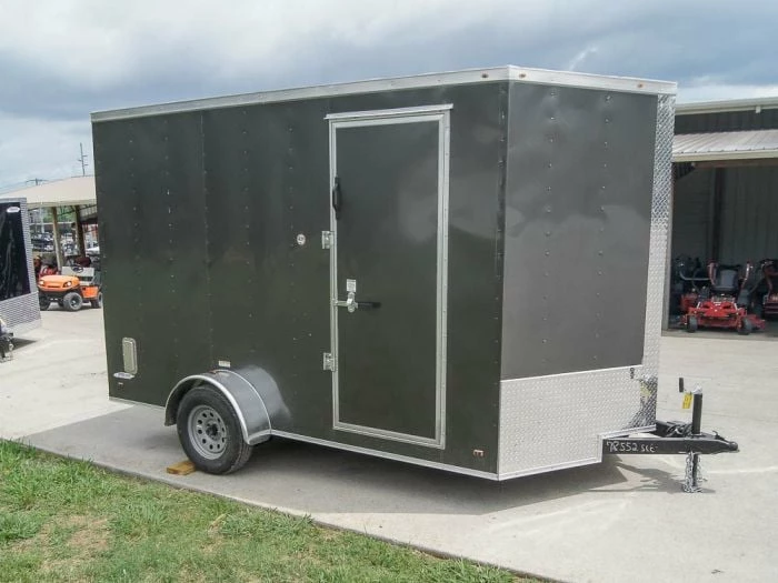 SLE Enclosed Trailers 7x12 Charcoal V-Nose Custom Enclosed Trailer 3500lb Axle With Brake Storage