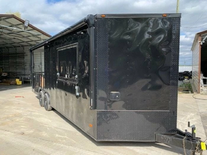 SLE Concessions 8.5' X 24' Black Porch Style BBQ Concession Food Trailer
