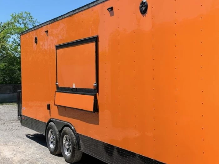 SLE Concessions 8.5' X 24' Orange Concession Food Trailer With Restroom - Image 4