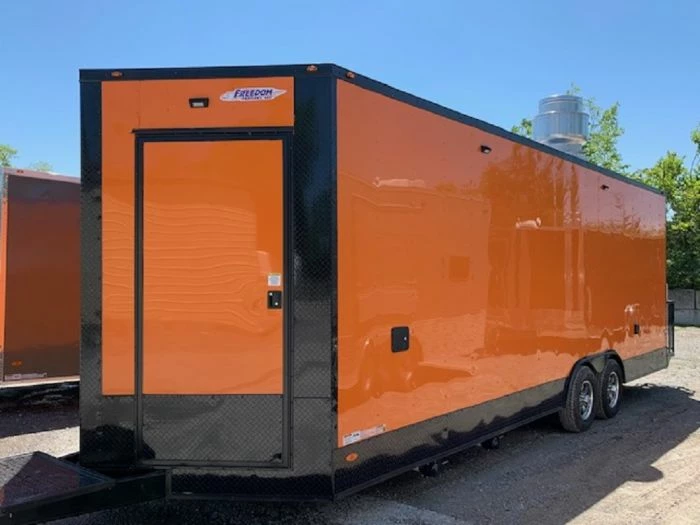 SLE Concessions 8.5' X 24' Orange Concession Food Trailer With Restroom