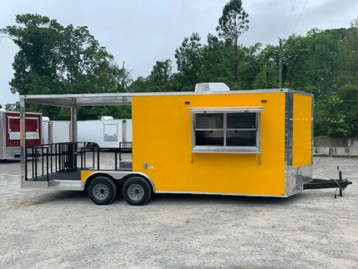 SLE Concessions 8.5' X 22' Penske Yellow BBQ Vending Concession Food Trailer