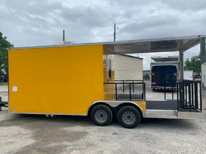 SLE Concessions 8.5' X 22' Penske Yellow BBQ Vending Concession Food Trailer - Image 6