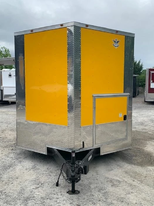 SLE Concessions 8.5' X 22' Penske Yellow BBQ Vending Concession Food Trailer - Image 4