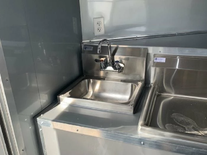 SLE Concessions 8.5x16 Med Charcoal Grey Porch Style Concession Food Trailer - Image 6