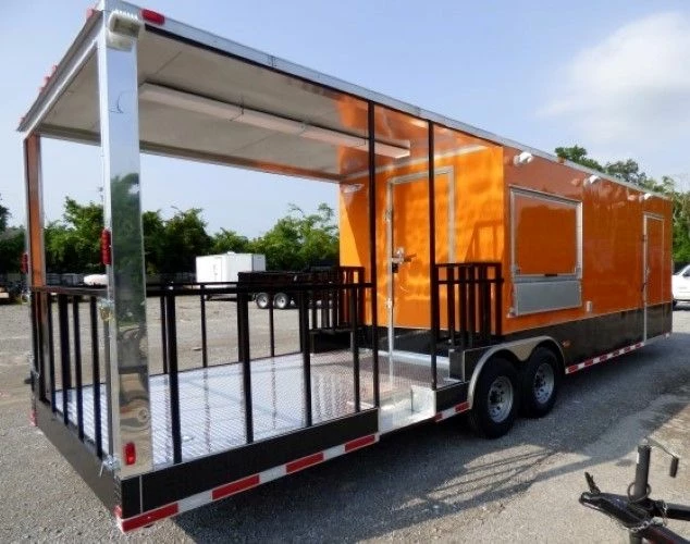 SLE Concessions 8.5' X 30' Concession Food Trailer Orange BBQ Catering Event Trailer - Image 2