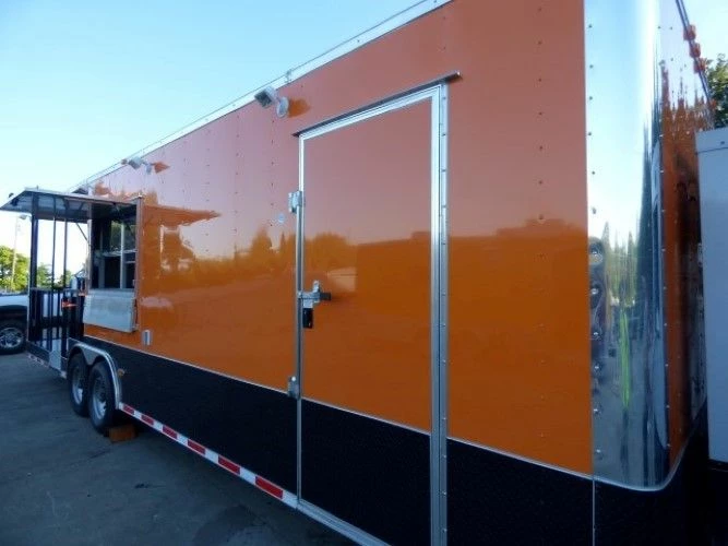SLE Concessions 8.5' X 30' Concession Food Trailer Orange BBQ Catering Event Trailer - Image 5