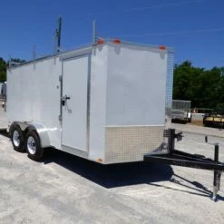 SLE Enclosed Trailers 7x14 Enclosed Trailer White V-Nose Ladder Racks (2) 3500lb Axles Storage